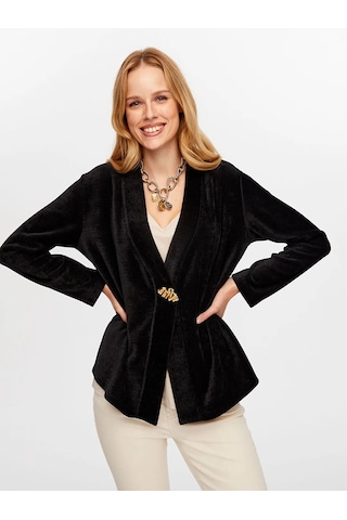 Faik Sönmez Metal Aksesuar Detaylı Şönil Kadın Hırka W26hrk004 Siyah