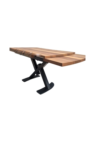 Masa Kütük Desen Takım Model X Metal Çelik Ayak Yan Açıl Tabla Be Kahverengi