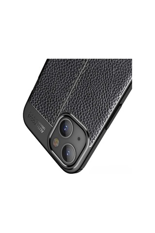 Apple Uyumlu iPhone 15 Ultra Darbe Emici Kamera Korumalı Deri Desenli Silikon Kılıf - Siyah