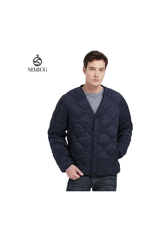 Erkek Kışlık Pamuklu Dolgulu Ceket, Hafif Kısa Elmas Desenli Pamuklu Dolgulu Ceket Lacivert