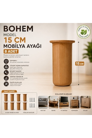 Bohem Model 15 Cm Mobilya Ayağı Söğüt Rengi Sert Polimer Koltuk Dolap Tv Ünitesi Ayağı-8 Adet Krem Bohem Model 15 Cm Mobilya Ayağı Söğüt Rengi Sert Polimer Koltuk Dolap Tv Ünitesi Ayağı-8 Adet Krem