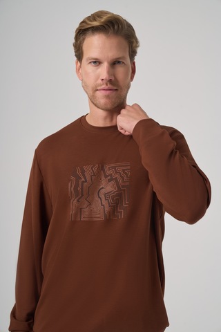 Morven Erkek Kiremit Trend Baskılı Bisiklet Yaka Sweatshirt 26ks063009460 Kiremit