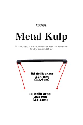 Radius Siyah Metal Mobilya Kulpu 256 Mm 25,6 Cm Uyumlu Modern Mutfak Dolabı Çekmece Kulbu 22,4 25,6 Siyah Siyah