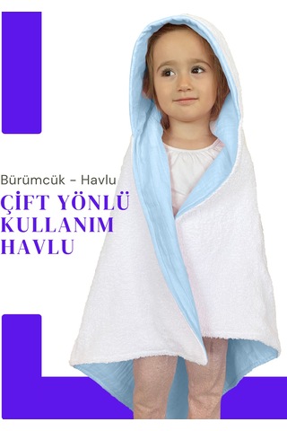 %100pamuk Kapşonlu Bebek Çocuk Banyo Havlusu Çift Yönlü M-beyaz