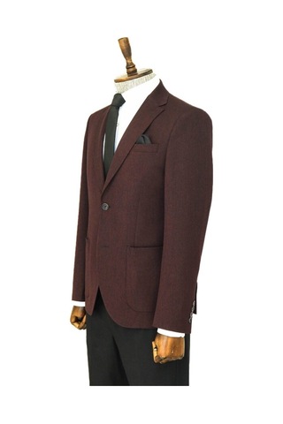 Kendinden Desenli Slim Fit Sivri Yaka Bordo Erkek Ceket 001