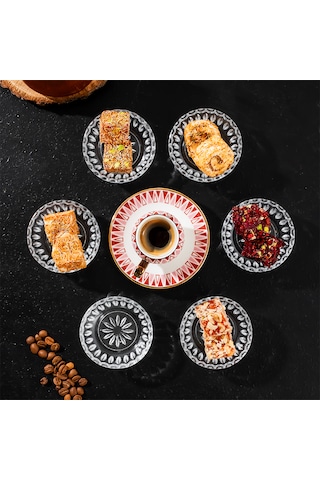 Porsima Elif 6lı Kahve Yanı Lokumluk Sunumluk Sosluk Cam Kase Set