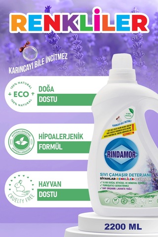 % 100 Doğal Bitkisel Sıvı Çamaşır Deterjanı Organik Lavanta Yağlı -tüm Renkler 2200 ML