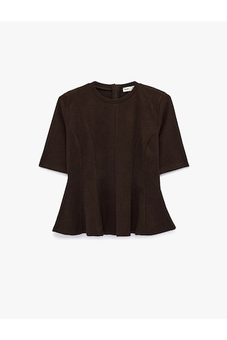 Koton Peplum Kahverengi Kadın T-shirt 6wak50418ek Kahverengi