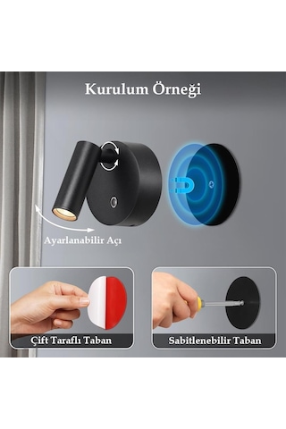 Ayt Ledx Al-xyd05 Çok Fonksiyonlu Dokunmatik Şarjlı 1200mah Duvar Aplik Type-c Şarj Girişli Led Aydınlatma Lamba Siyah