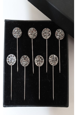 Numetal 8 Li Oval Taşlı Eşarp İğnesi. Şal İğnesi. Türban İğnesi. Başörtü İğnesi. Eşarp Ve Şal İğnesi Gümüş