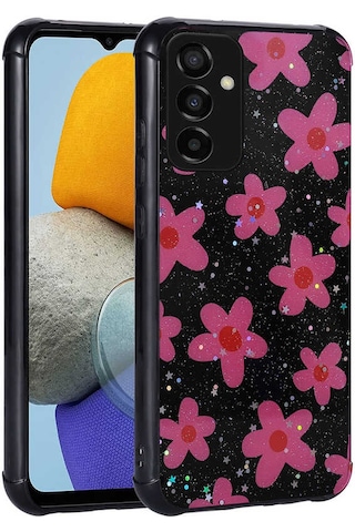 Zore Galaxy Uyumlu M23 Kılıf Simli Desenli Kamera Korumalı Parlak Popy Kapak - Çiçek Çiçek