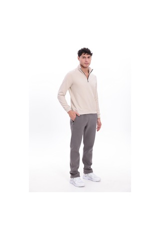 Rowinger Yarım Fermuarlı Dik Yaka Selanik Örme Erkek Sweatshirt Beıge
