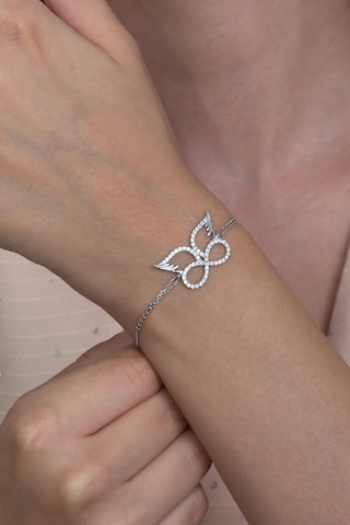 Kanatlı Sonsuzluk Taşlı Kadın Gümüş Bileklik Ybl06