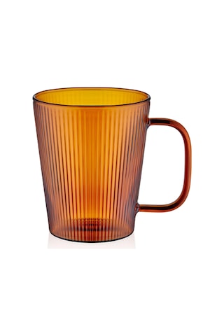 The Mia Striped Borosilikat Cam Kupa Amber 400 Ml