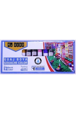 Guaj Boya 12 Renk x 9 Ml Su Bazlı Tüp 1 Paket Mydido Guaj Boya 12 li Çok Renkli