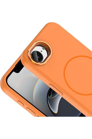 Maks Technology iPhone Uyumlu 17e Kılıf M-safe Şarj Özellikli Metal Kamera Çerçeveli Mkst Edi Silikon Kapak - Turuncu