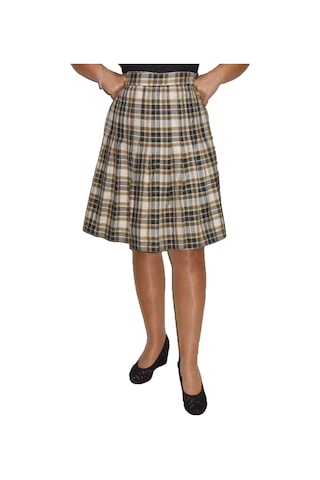 Sarı-haki-beyaz Ekoseli Pileli Etek Art.24 Çok Renkli