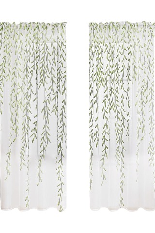 Oturma Odası İçin Yıkanabilir Modern Şeffaf Perdeler Yeşil 260 Cm Diğer