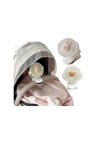 Novahub Kore Arabası Klips Fanı, Sevimli Ayı Tavşan, 11.5x12.7x16.5cm, 4000-6000mah, 3-6h, 3 Yönlü Rüzgar, Çevik, 3-6 Yaş, Usb 01