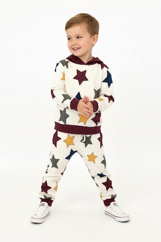 Yıldız Baskılı Kapşonlu 2 Li Takım Bordo