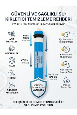 Clean Pure Ro Membran 1812 100 Gpd Yüksek Arıtma Performansı