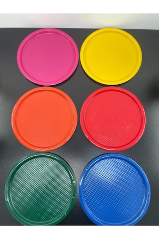 6 Kişilik Plastik Renkli Sunum Servis Tepsisi Tepsi