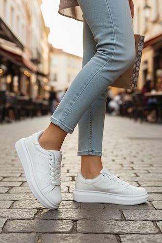 Enoch Kadın Siyah Platform Tabanlı Sneaker Ortopedik Günlük Rahat Spor Ayakkabı Beyaz
