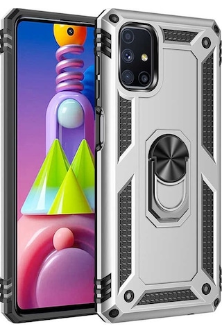 Samsung Galaxy Uyumlu M51 Kılıf Sert Silikon Yüzüklü Stand Özellikli Kapak