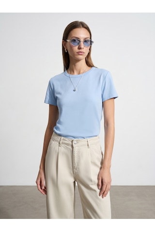 Dilvin 32779 Bisiklet Yaka T-shirt-açık Mavi