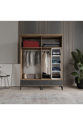 Beenal Nisa 4 Kapaklı Gardırop Dolap 160cm Atlantik Çam-antrasit