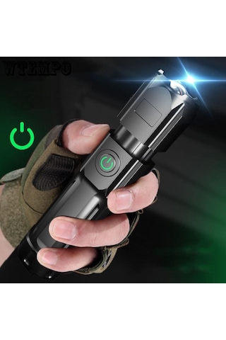Zoom Özel Kuvvetler El Feneri Güçlü Işık Şarj Edilebilir Açık Hava Meşaleleri Taşınabilir Dayanıklı Uzun Menzilli Süper Parlak Led El Feneri Siyah