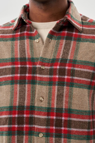 Mürdüm Yünlü Ekose Desen Yumuşak Yaka Cepsiz Uzun Kol Casual Comfort Fit Gömlek 1004245227 Mürdüm