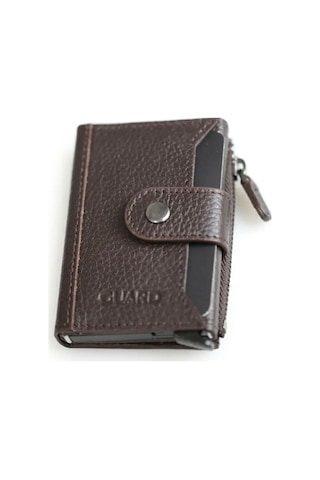 Guard Leather Mekanizmalı Cüzdan Kahverengi 10 Kart Kapasiteli, Mıknatıslı, Para Bölmeli, Slim & Şık Tasarım Çok Renkli