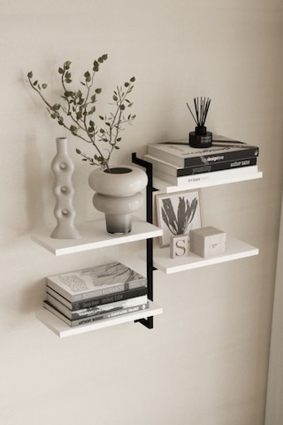 Aju 4 Katlı Duvar Rafı Metal Çerçeveli Dekoratif Kitaplık Ve Raf Ünitesi Modern Ve Minimalist Tasarıım Siyah