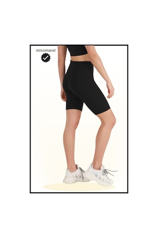 Missmaral Kadın Siyah Yüksek Bel Toparlayıcı Tayt Kısa Spor Şort Deniz Havuz Spor Biker Shorts 1070 SiYAH