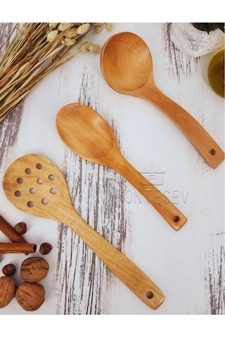Ahşap Tahta Mutfak Kaşık Seti 3 Parça Kayın, Şimşir Ağacı 3-4