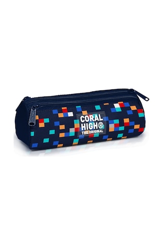 Coral High Kids Lacivert Geometrik Desenli Üç Bölmeli Kalem Çantası 31035 Çok Renkli