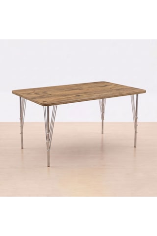 Modern Ahşap Desenli 6 Kişilik Yemek Masası 119x89 Cm Sabit Metal Ayaklı Sağlam Mutfak Masası, Çalışma Masası, Balkon Masası Atlantik - Çam