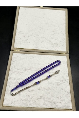 Özel Tasarım Alpaka Püsküllü Ateş Kehribar Bilek Boy Tespih 4,5x7 Mm Mor Gümüş