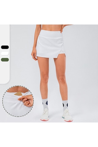 Ximistore9 Yüksek Bel Spor Etek Kısa Şortlu, Anti-slip Hızlı Kuruyan, Yoga Tenis Golf İçin, Cepli Kadın Spor Giyimi Beyaz