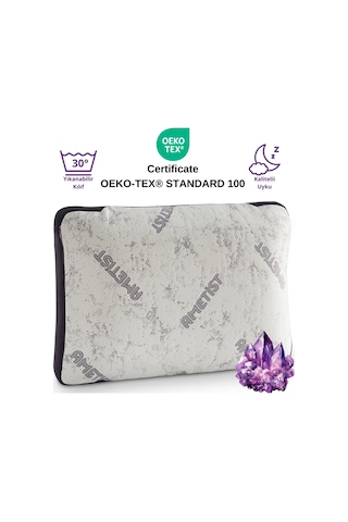 Rudu Ametist Kılıflı Visco Visko Delikli Bütün Sünger Yastık 60x40x14 Cm 1200 Gr Omuz/boyun Destekli Beyaz - Mor