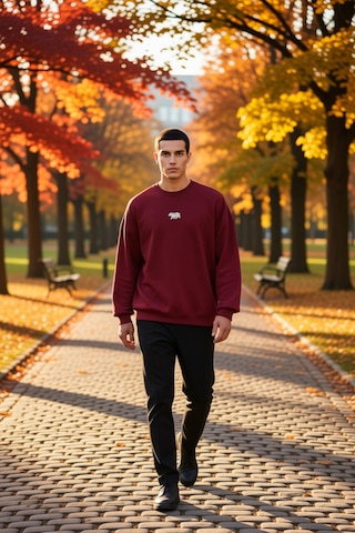Benerly Erkek Bisiklet Yaka Standart Kol Oversize Fit Sweatshirt Fonksiyo Bordo