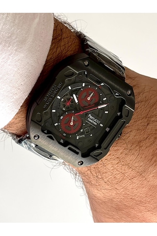 Ferrucci Kare Kadran Siyah Renk Fonksiyonları Aktif Takvimli 45mm Kasa Çap Erkek Kol Saati Siyah