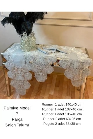 Salon Takımı Palmiye Model Gri Keten Runner Seti 5 Parça Çok Renkli
