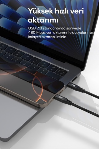 Type-c To Type-c Hızlı Şarj Kablosu 60w Pd, 480mbps, 1.2m, Manyetik Örgü V0201013