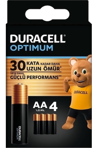Duracell Optimum Aa Alkalin Kalem Pil, 4'lü Paket, 1.5v, Uzun Ömürlü Güç, Yüksek Performanslı Cihazlar İçin