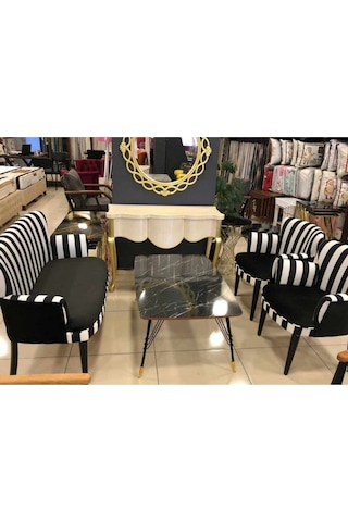 Kayser Home Çay Seti Koltuk Takımı - Oturma Grubu - Balkon - Ofis - Bahçe Mobilyası - Nubuk Kumaş Zebra Desen