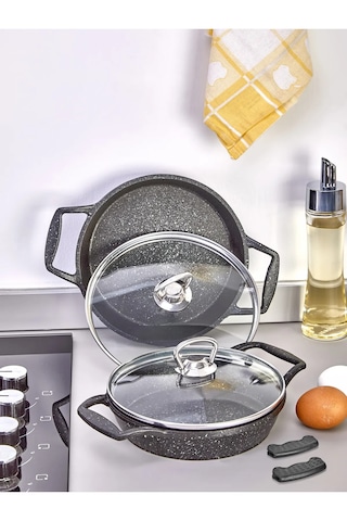 Esivitalia Döküm Granit Cam Kapaklı Sahan Seti 18 Cm Ve 20 Cm Esivitalia Döküm Granit Cam Kapaklı Sahan Seti 18 Cm Ve 20 Cm