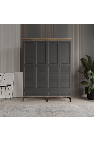 Beenal Nisa 4 Kapaklı Gardırop Dolap 160cm Atlantik Çam-antrasit