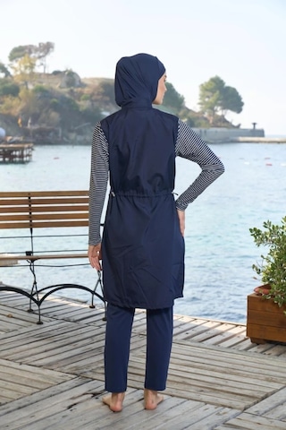 Estiva 25950 Lacivert Marin Fermuarlı Desenli Tam Boy Tesettür Mayo Lacivert